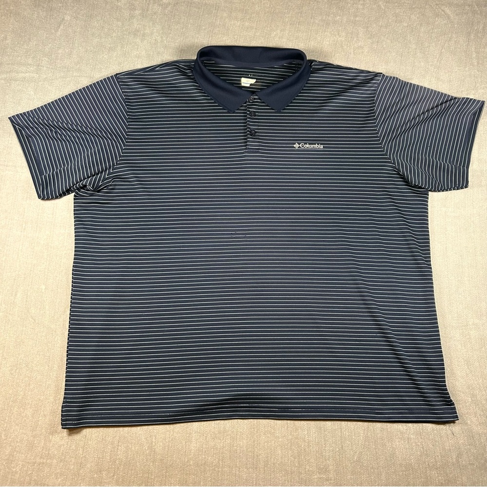 Columbia Mens Navy Blue Striped Short Sleeve Performance Polo Shirt XL
